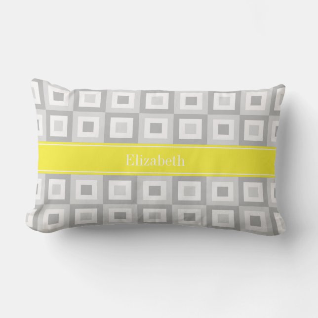 Coussin Rectangle 2 Monogramme Nom Jaune Carré Concentrique Gris Wht (Recto)