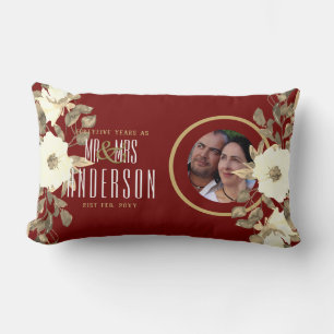 Coussin Rectangle 40e Mariage de PHOTO Anniversaire Floral Ruby Gold