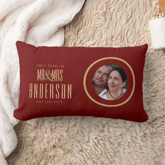 Coussin Rectangle 40e PHOTO Mariage RUBY Anniversaire Cadeau moderne (Couverture)