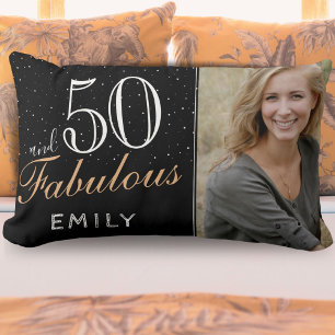 Coussin Rectangle 50 et fabuleux Elegant Black 50th Birthday Photo