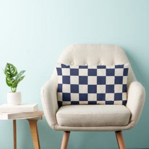 Coussin Rectangle à damiers bleu marine et crème