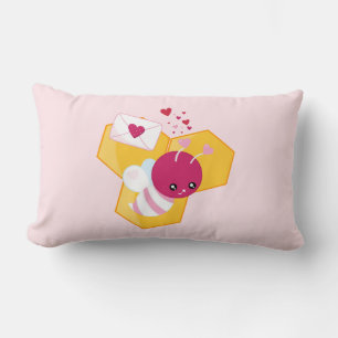 Coussin Rectangle Abeille mignonne aux Coeurs de Saint-Valentin rose