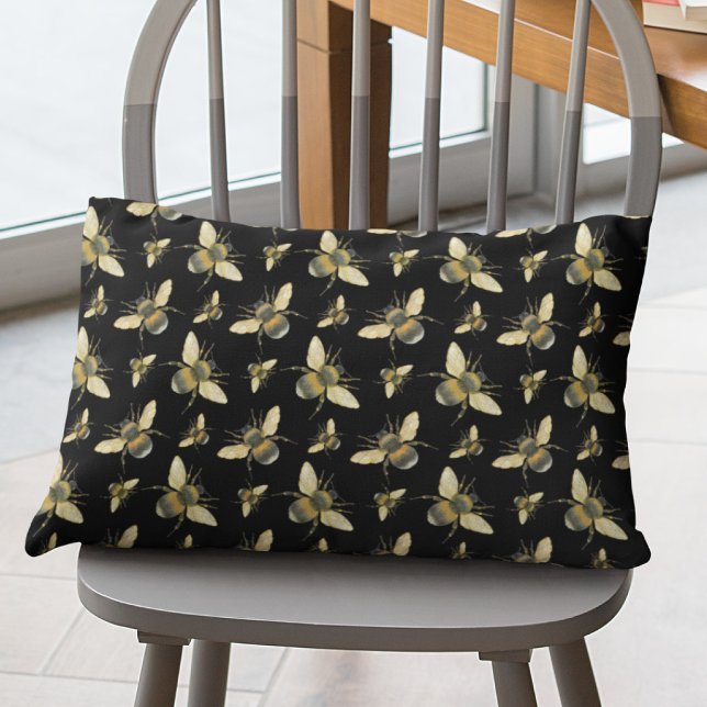 Coussin Rectangle Abeille vintage noire (Créateur téléchargé)