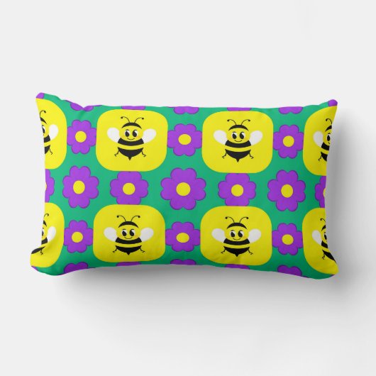 Coussin Rectangle Abeilles et fleurs de dessin animé (Recto)