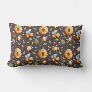 Coussin Rectangle 🐝 Abeilles Nid d'Abeille Feuilles Gouttes de Miel