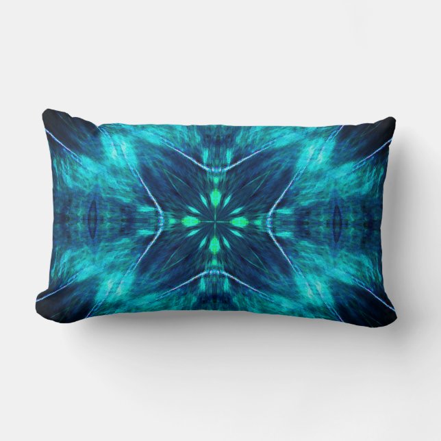 Coussin Rectangle Abstrait Bloom Aqua et Blue Fractal Design (Recto)