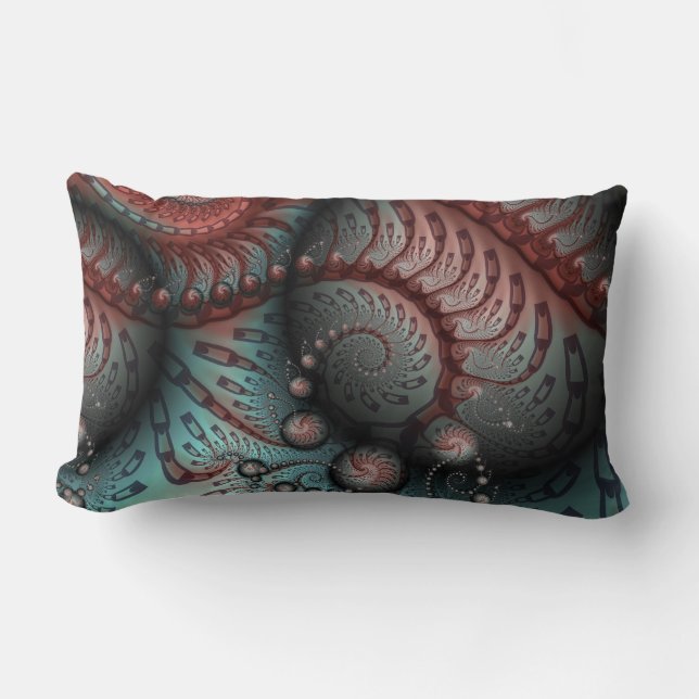 Coussin Rectangle Abstrait Fantastique Vivant Art Fractal Brun Bleu (Recto)