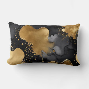 Coussin Rectangle abstrait noir, gris et or