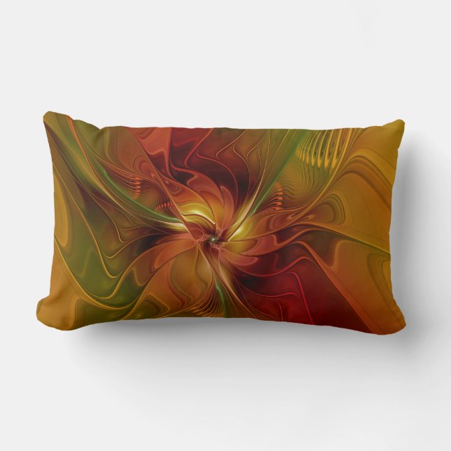 Coussin Rectangle Abstrait Rouge Orange Brown Vert Fractal Art Flowe (Recto)