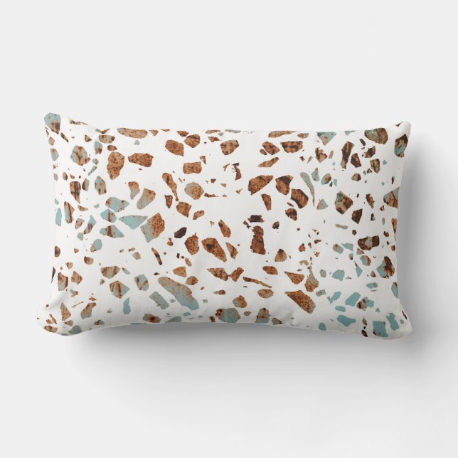 Coussin Rectangle Abstrait Terrazzo Mosaic rouille Brown & Motif ble (Recto)