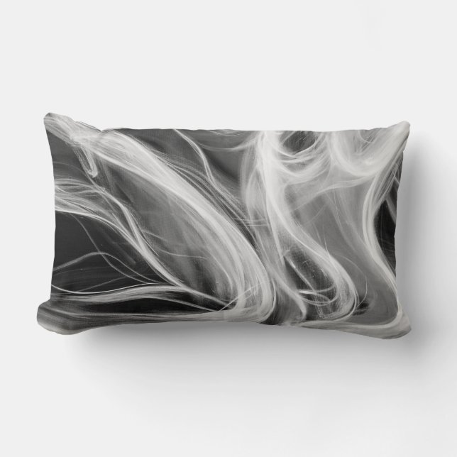 Coussin Rectangle abstraite fumée tourbée blanche sur noir (Recto)