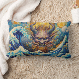 Coussin Rectangle Abstraite vague Kanagawa Oni démon Van Gogh mix