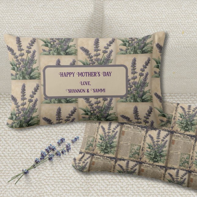Coussin Rectangle Accent botanique vintage de lavande (Vintage Lavender Lumbar Pillow Gift for Mom, Garden Lovers, or Kitchen Witches)