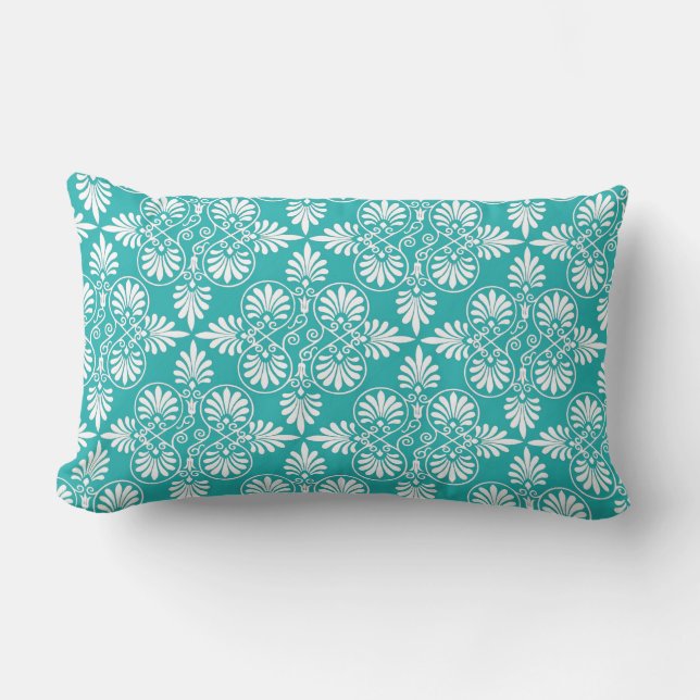 Coussin Rectangle Accent décoratif antique de motif turquoise blanc (Recto)