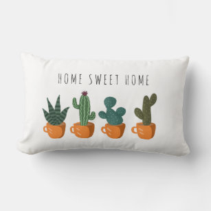 Coussin Rectangle Accueil Sweet Home Cute Cactus Famille