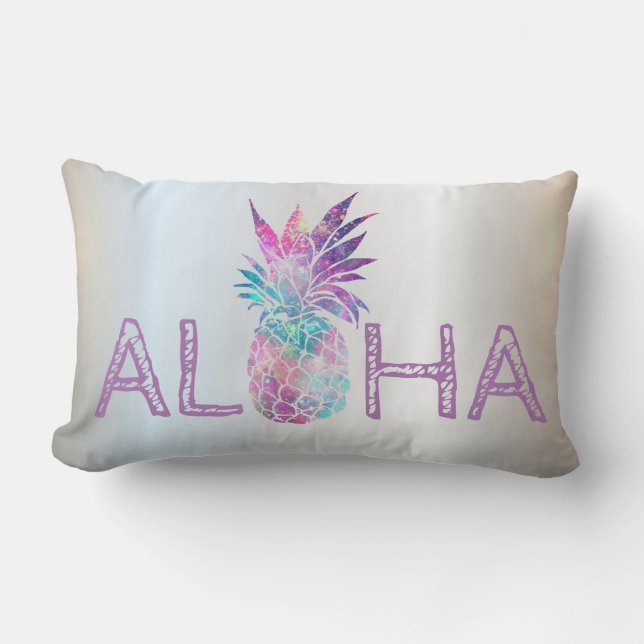 Coussin Rectangle Adorable Aloha Hawaïen Pineapple, Argent (Recto)