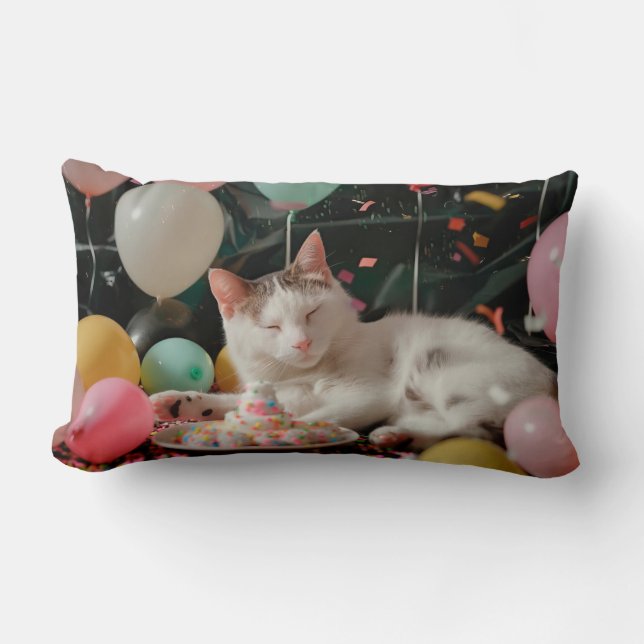 Coussin Rectangle Adorable Chat Anniversaire Design de fête (Recto)