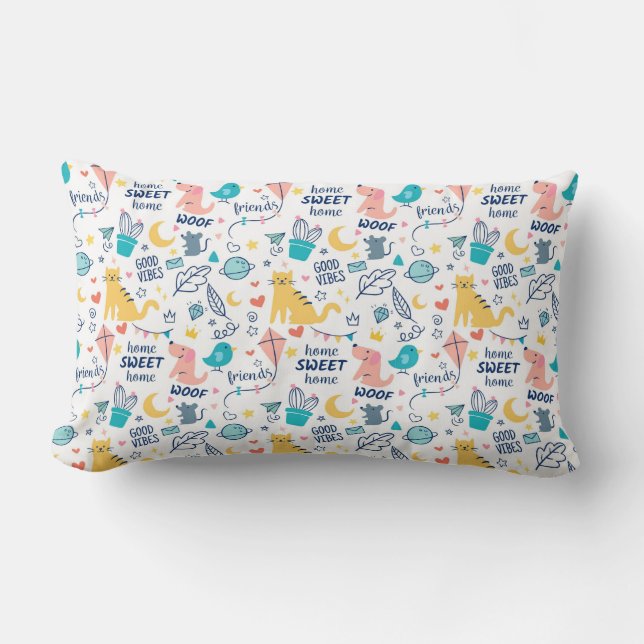 Coussin Rectangle Adorable Doodle Animaux (Recto)