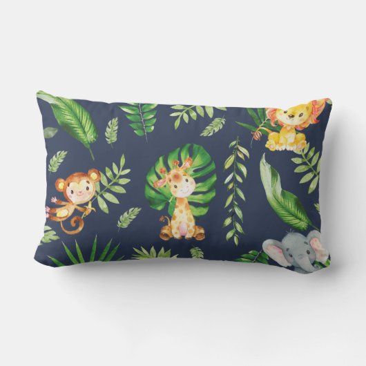 Coussin Rectangle Adorable Jungle Animaux Verdure Garçon Nursery Déc (Verso)