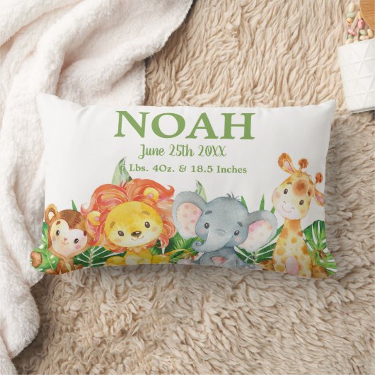 Coussin Rectangle Adorable Jungle Animaux Verdure Garçon Nursery Déc (Couverture)