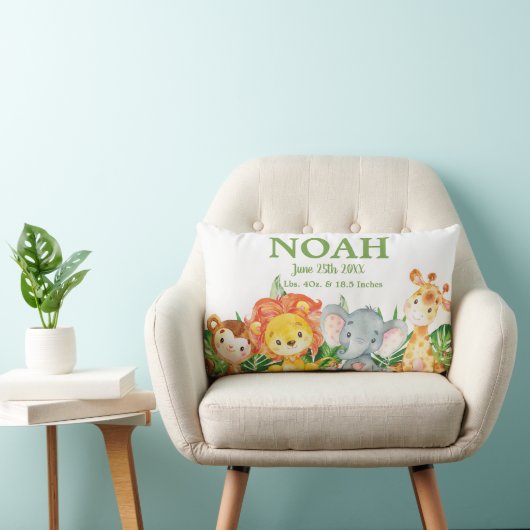 Coussin Rectangle Adorable Jungle Animaux Verdure Garçon Nursery Déc (Chaise)
