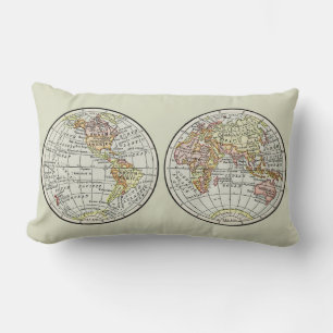 Coussin Rectangle Affiche de globe de carte du monde vintage 1916 Hé