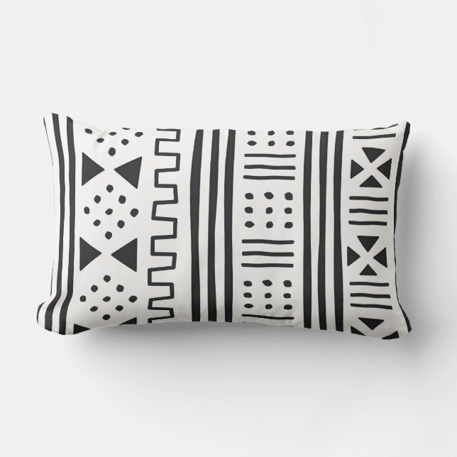 Coussin Rectangle Africain blanc MudCloth du noir | inspiré (Recto)