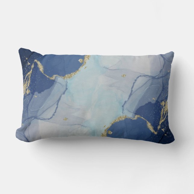 Coussin Rectangle Agate bleu et or Abstrait (Recto)