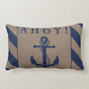 Coussin Rectangle Ahoy ! Ancre nautique Bleu et bracelet marine