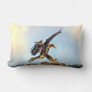 Coussin Rectangle Aigle à tête blanche juvénile pratiquant ses compé
