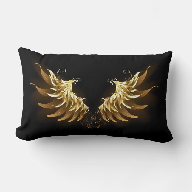 Coussin Rectangle Ailes d'ange dorées sur fond noir (Recto)