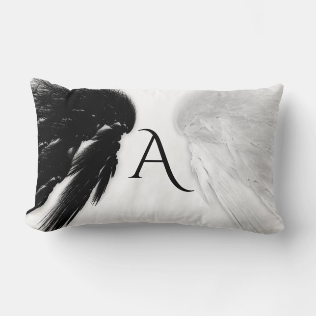 Coussin Rectangle AILES D'ANGE Noir + Monogramme Blanc (Recto)