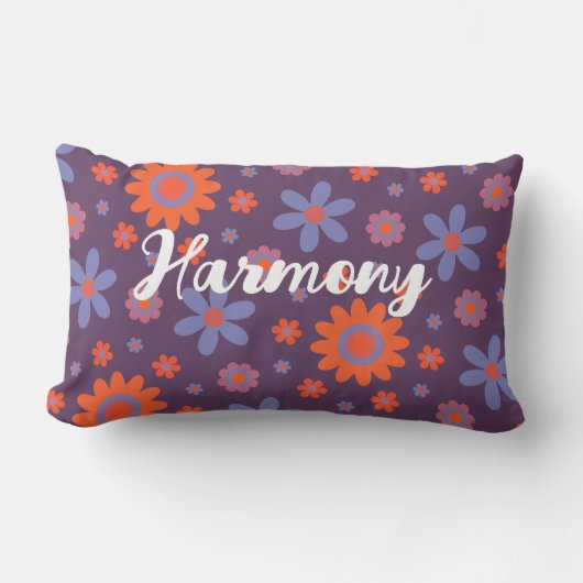 Coussin Rectangle Ajouter un nom Fleurs Joyeuses Rétro les années 70 (Recto)