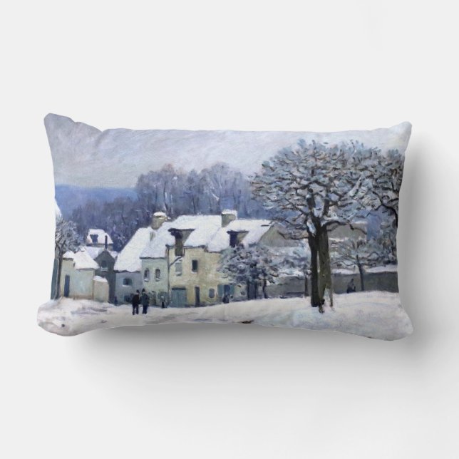 Coussin Rectangle Alfred Sisley Place du Chenil à Marly, neige  (Recto)