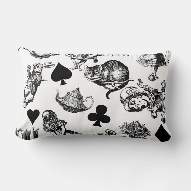 Coussin Rectangle Alice White Rabbit Wonderland Cheshire Cat (Recto)