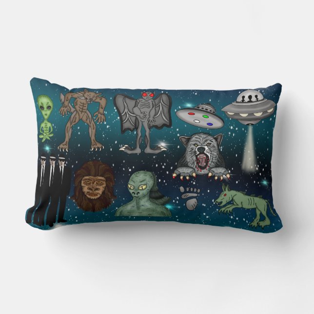Coussin Rectangle Aliens OVNI Chupacabra Bigfoot Cryptids (Recto)