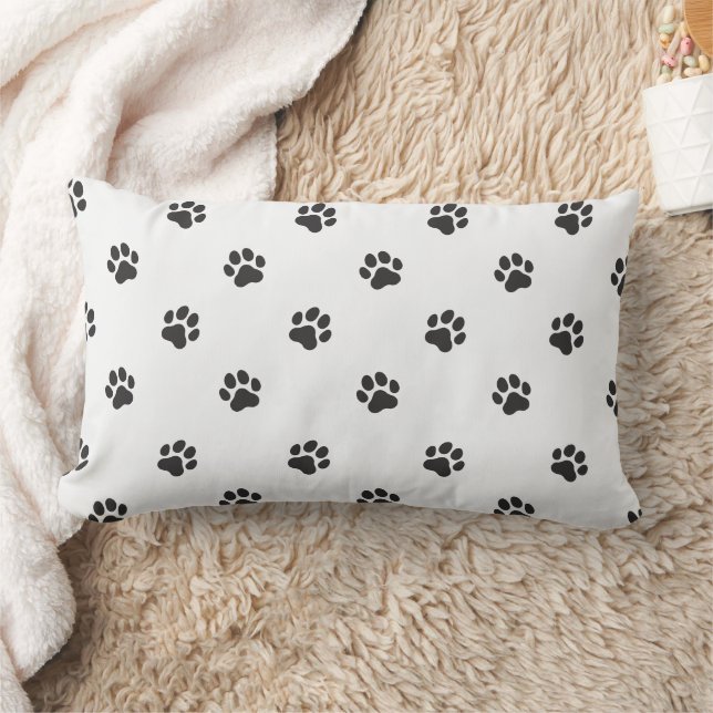 Coussin Rectangle All Over Animal Paw Print Black and White (Couverture)