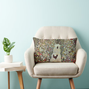 Coussin Rectangle Allée de jardin avec des poules, Gustav Klimt, Art