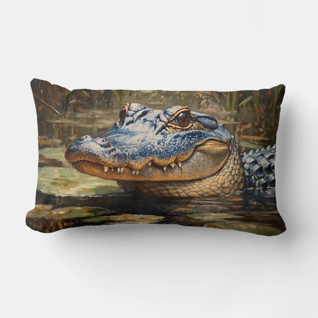 Coussin Rectangle Alligator dans l'art de la faune des Everglades (Recto)