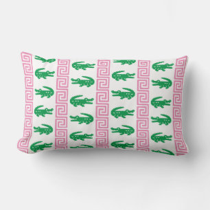 Coussin Rectangle Alligator Prépa à rayures clé grecque – Rose et Ve