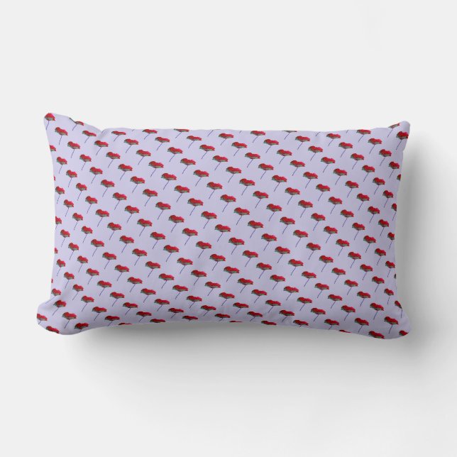 Coussin Rectangle Allover petite fleur de pavot imprimer lilas rouge (Recto)