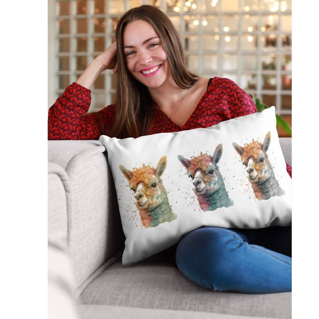 Coussin Rectangle Alpacas Aquarelle Fantaisistes (Créateur téléchargé)