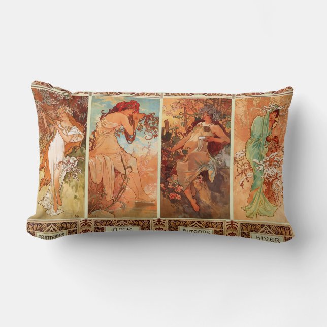 Coussin Rectangle Alphonse Mucha art Nouveau de quatre saisons (Recto)