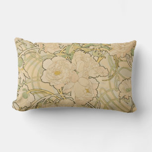 Coussin Rectangle Alphonse Mucha Peonies Peony Roses Fawn 1897