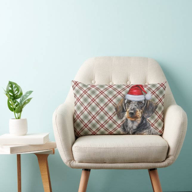 Coussin Rectangle Amant de chien de Noël Dachshund à poil dur Carrea (Chaise)