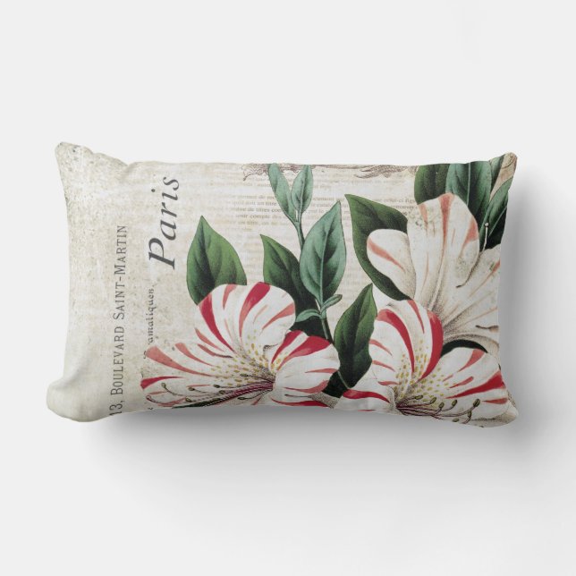 Coussin Rectangle amarylis de noël vintage (Recto)