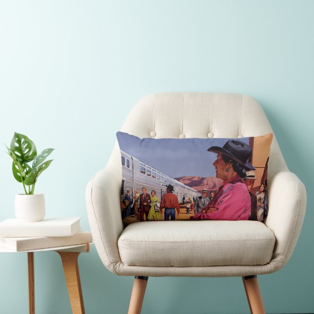 Coussin Rectangle Amérindien vintage dans une gare (Chaise)