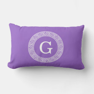Coussin Rectangle Améthyste Wht Cadre Rnd Clé Grecque Monogramme Ini
