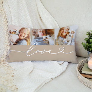 Coussin Rectangle Amour dans le coeur Script Beige Custom 3 Photo Co