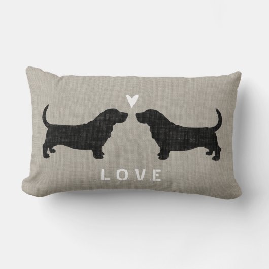 Coussin Rectangle Amour de silhouettes de Basset Hound (Recto)
